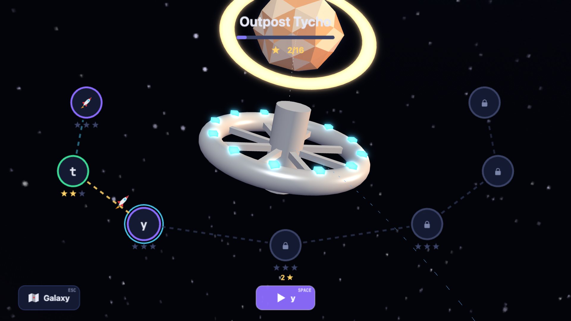 A planet up close with places to visit, rated with stars