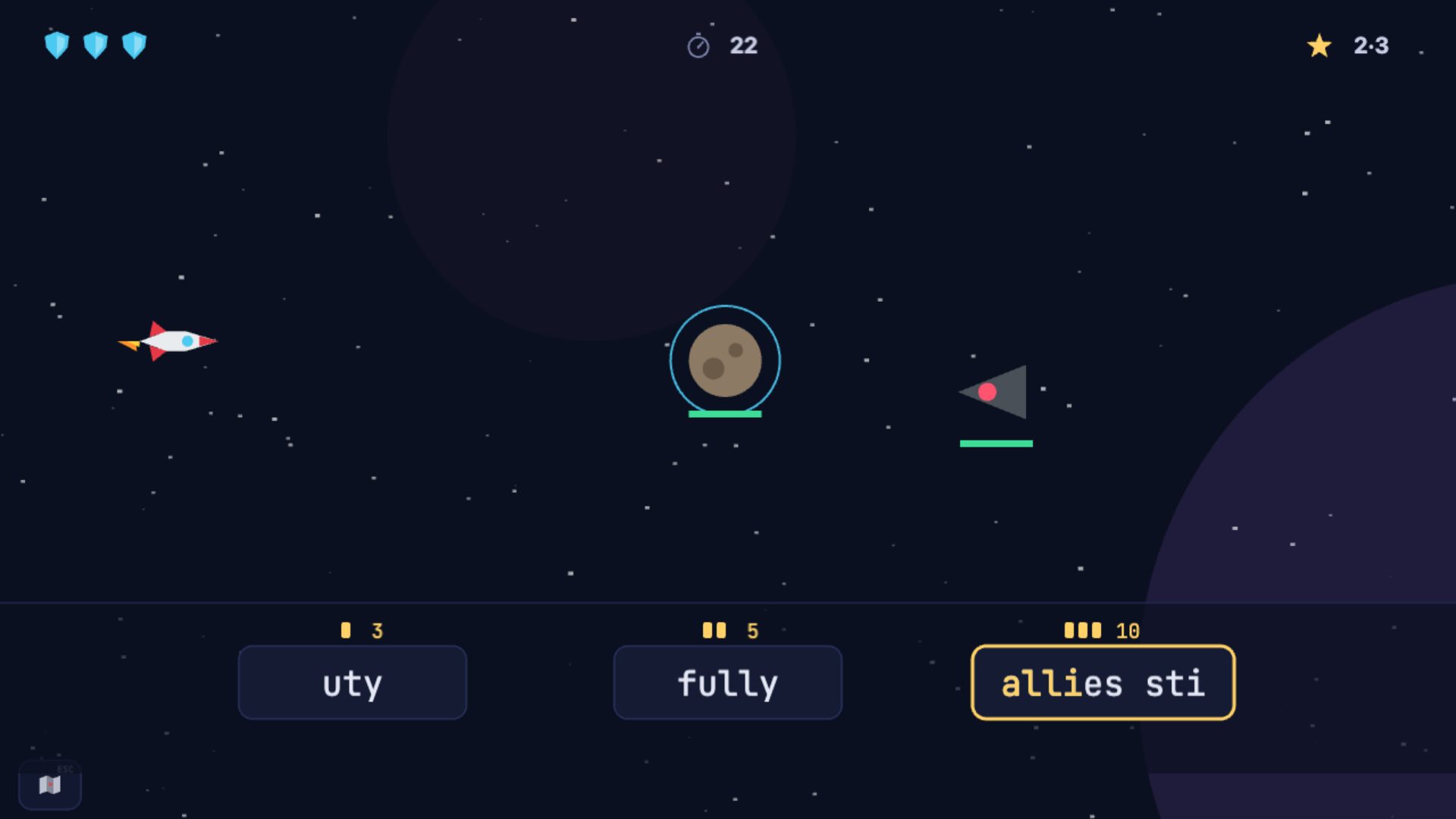 The Voyage: typing commands to fire at asteroids